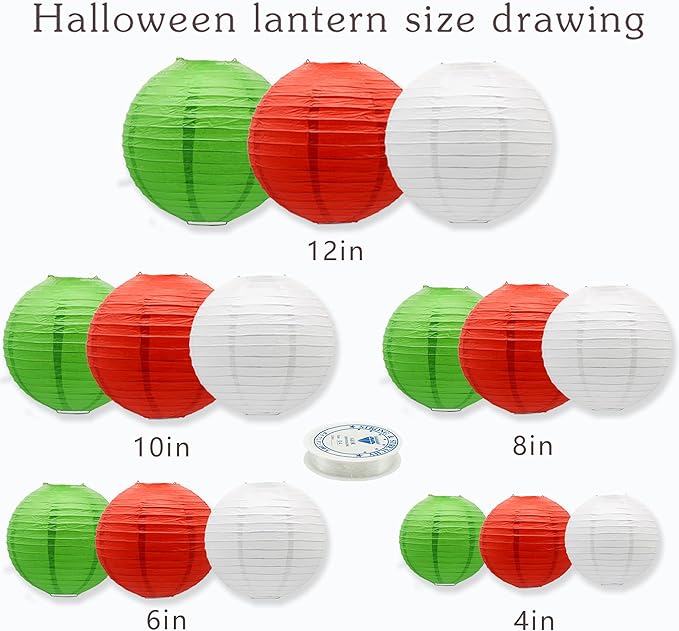 Paper Lanterns Party Decorations Red White Green - Hanging Paper Lanterns Indoor Outdoor - Christmas Fiesta Mexican Supplies Patrick's Day Decoration, 15pcs