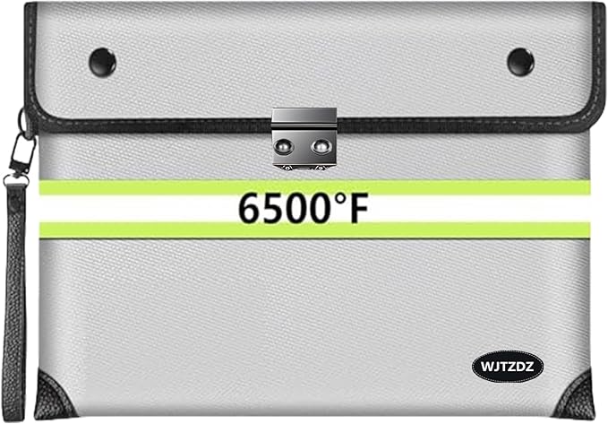 2025 Upgraded Fireproof Document Bag with Lock, 6500°F Fireproof/Waterproof Money Bag with Zipper/Reflective Strip,Storage Pouch for A4 Letter Size Document,Cash,Cell Phone,Passport