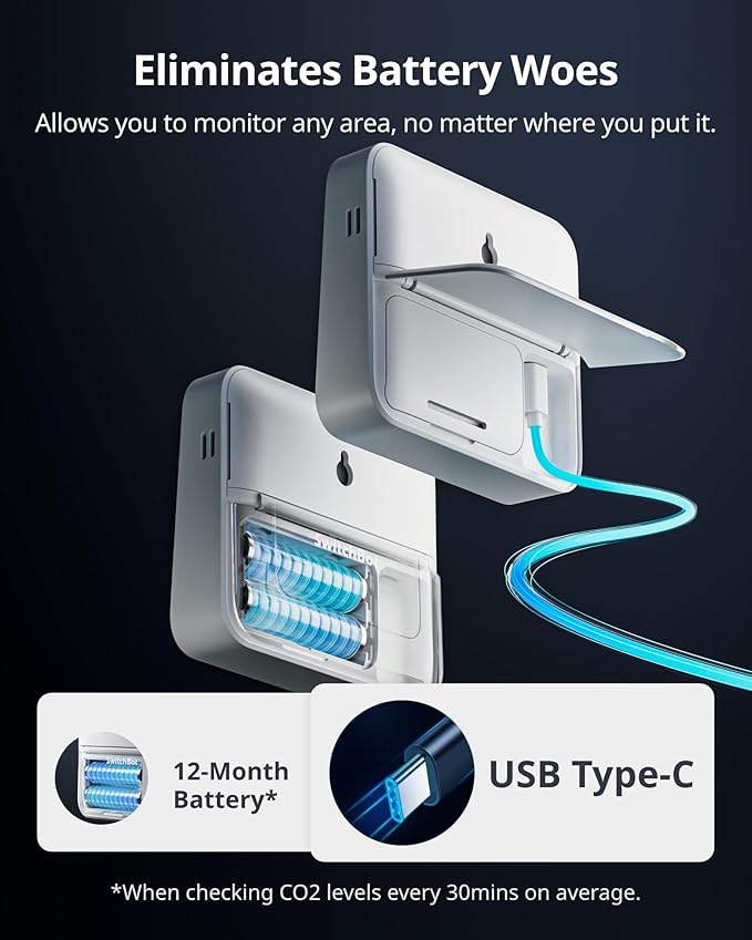 Air Quality Monitor Indoor 5-in-1 Meter Pro CO2 Detector, CO2 Alarm, CO2 Monitor with APP, Large Display, Bluetooth Air Quality Tester for Home, Office, 2-Year Data Storage (Meter Pro CO2)