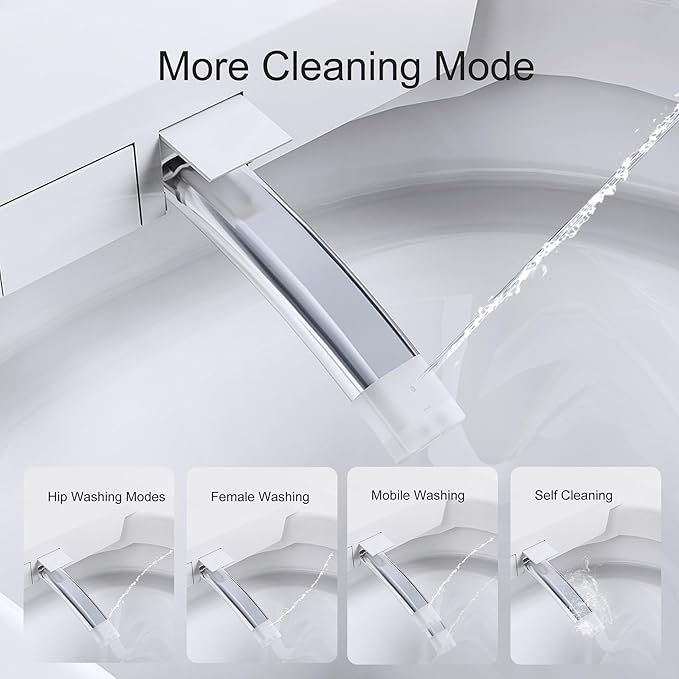 Smart Toilet, One Piece Bidet Toilet for Bathrooms, Toilets with Warm Water Sprayer & Dryer, Foot Sensor Operation, Heated Bidet Seat, Tankless Toilets with Fahrenheit LED Display