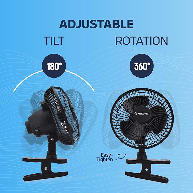 6-Inch Portable Desk or Clip-on Fan with Two Quiet Speeds - Small Personal Cooling Fan for Desk, Home, Bedroom and Office, 180° Adjustable Tilt up- down 360° Rotation, Strong wide Clamp Grip