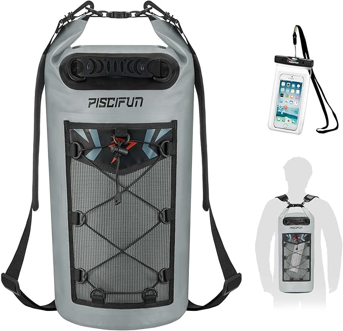 Piscifun Dry Bag, Waterproof Floating Backpack 5L/10L/20L/30L/40L with Waterproof Phone Case for Boating, Kayaking, Fishing