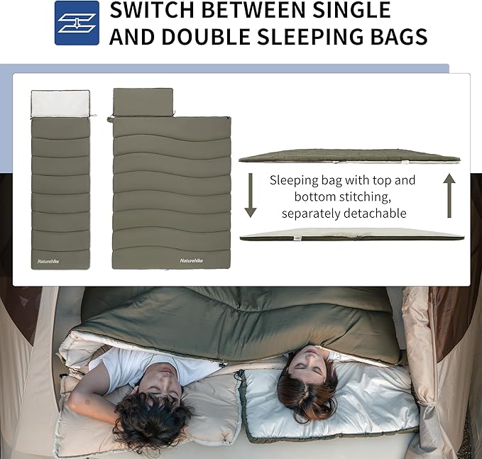 Naturehike Camping Sleeping Bag, Spliceable Double Sleeping Bag for Adults&Kids, Cold&Warm Weather, Lightweight, Waterproof, Sleep Bag, LD150 Black