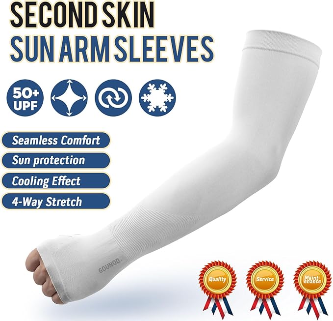 GOUNOD Sun Protection Cooling Arm Sleeves with Thumb Holes - Gardening Outdoors Sports Workouts Sunscreen Arm Sleeves