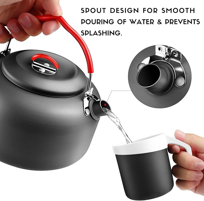 Alocs 1.4L Kettle Teapot, Portable Camping Coffee Pot, Hard-Anodized Aluminum Camping Kettle, Compact Tea Kettle for Stove Top, Outdoor, Hiking, Camping, Picnic and Traveling.