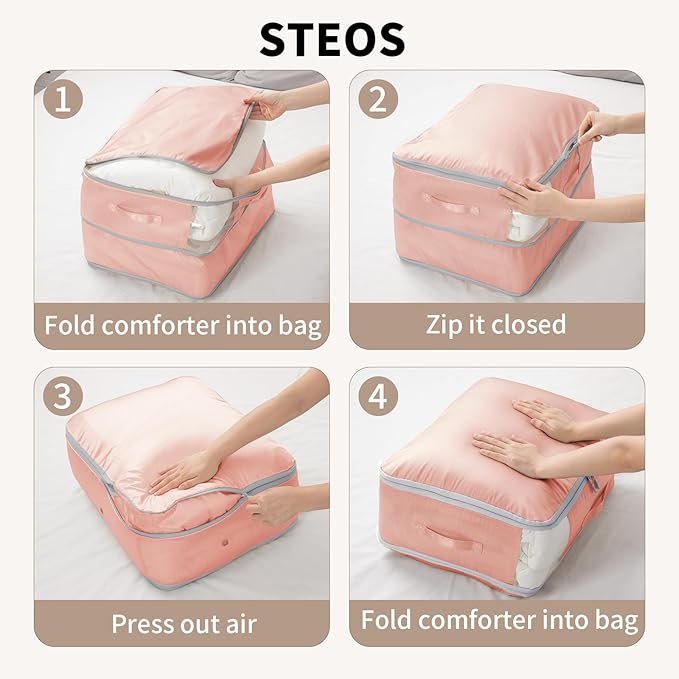 DIMJ Comforter Storage Bag 4 Pack - Blanket Storage Organizer Compression Bags, Large Capacity Ultra Space Saving Self Compression Organize for Bedding, Pillow, Duvet, Sheet Storage with Zipper Window