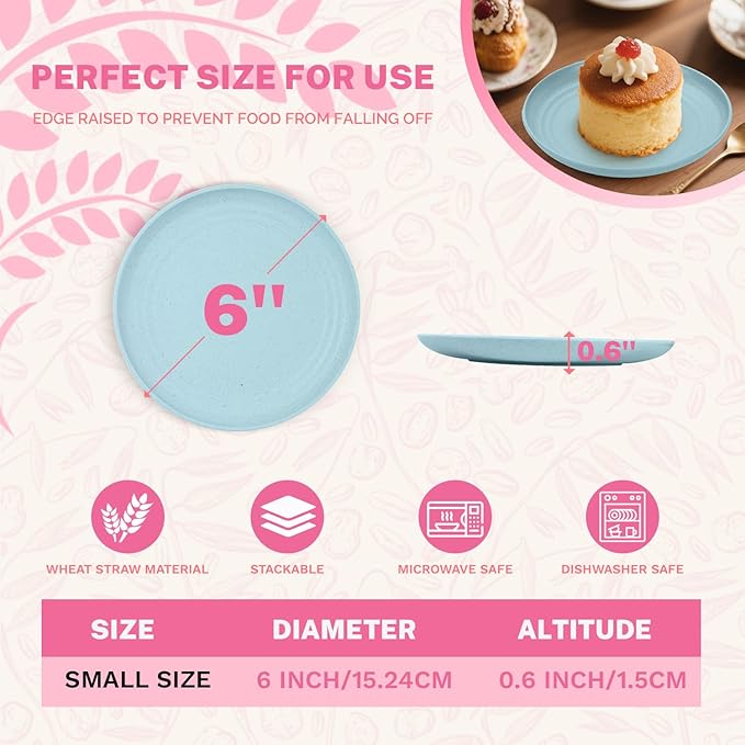 Homienly Wheat Straw Small Plates, Dessert Plates Set of 8, Wheat Straw Appetizer Plate for Snack, Side Dish, Unbreakable Microwave and Dishwasher Safe Mini Plate Set (5.7 inch, Memphis)
