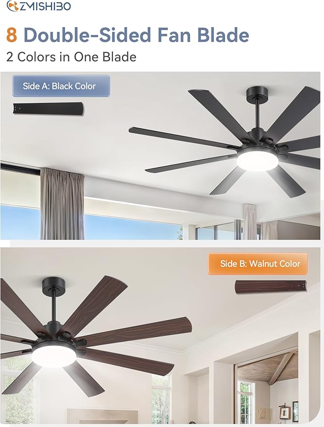 ZMISHIBO 65 Inch Modern Ceiling Fans with Lights, Indoor/Outdoor Ceiling Fans with Large LED Panel, Quiet Reversible DC Motor, 6-Speeds, 3CCT, Black Ceiling Fan for Patio, Livingroom, Garage