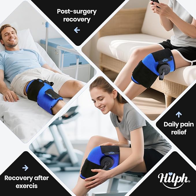 Hilph Knee Refillable Ice Bag for Injuries, Portable Travel Ice Pack with 2 Hours Long Lasting Cold for Knee Cold Therapy, Instant Relief for Replacement Surgery, Sports Injury, Swelling, Muscle Pain