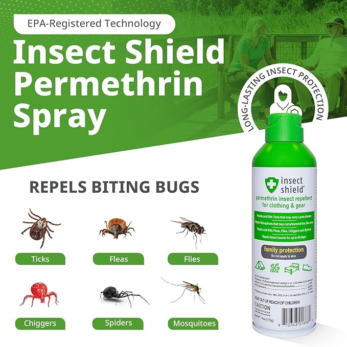 Premium Permethrin Spray - Tick, Flea, Fly, Mosquito, Chigger, Spider & Bed Bug Repellent for Clothing, Gear, Furniture, & Tents, Last up to 60 Days, Clear, 6 Oz Aerosol
