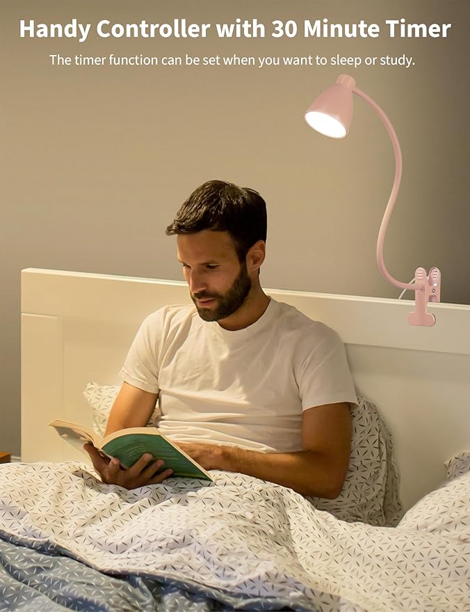 BOHON Cute Desk Lamp with Clamp 10W 38 LED Clip on Light, 5 Color 10 Brightness Auto Off Timer Flexible Gooseneck Pink Lamp Kawaii Accessories Desk Lights for Office Home Bed Bedside Reading, Pink