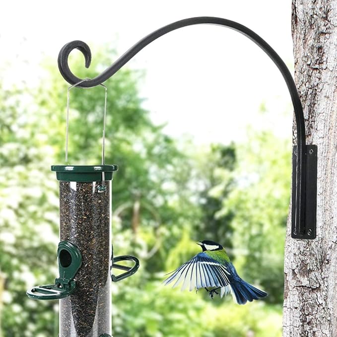 Heavy Duty Plant Hanger Bracket (16"/Black) Outdoor Hand-Forged Hanging Plant Bracket Durable and Stable Bird Feeder Hanger