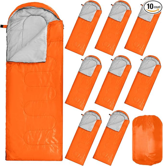 10 Pcs 0 Degree Camping Sleeping Bags Bulk for Adults Cold Weather Sleeping Bags 4 Season Warm Waterproof Lightweight with Compression Sack for Backpacking Hiking Travel Homeless