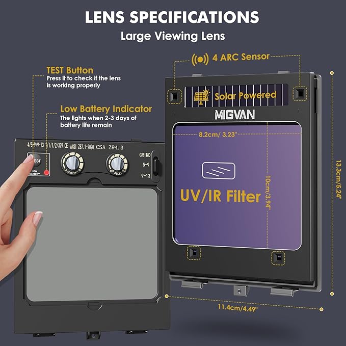 Welding Helmet Auto Darkening True Color Large Viewing, Welding Hood Solar/Rechargeable Battery Powered, Wide Shade 4/5-13 with 4 Arc Sensor, Optical Clarity Welder Mask for TIG MIG Stick Cut Grind