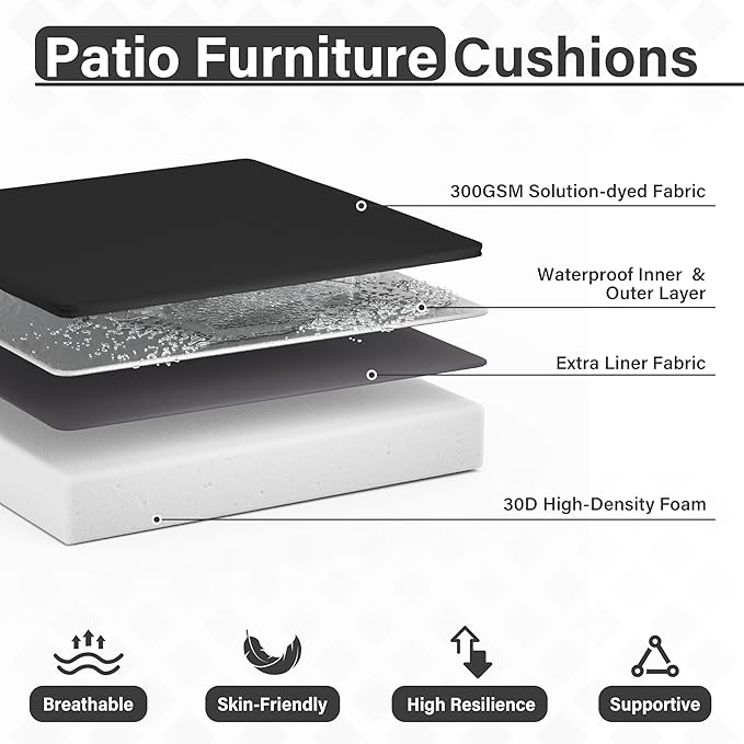 Patio Chair Cushions 17 X 16 X 3 Inch Waterproof Outdoor Seat Cushions for Patio Furniture, Outdoor Sofa Couch Pads with Ties & Handle, Set of 2, Black