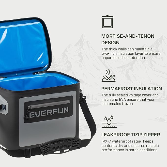 EVERFUN Soft Cooler 30 Can, Portable Insulated Small Cooling Lunch Box for Men and Women, Leakproof Ice Chest Bag for Travel, Beach, Camping, Beverage, Boating, Fishing, Tailgating, Work and Picnic