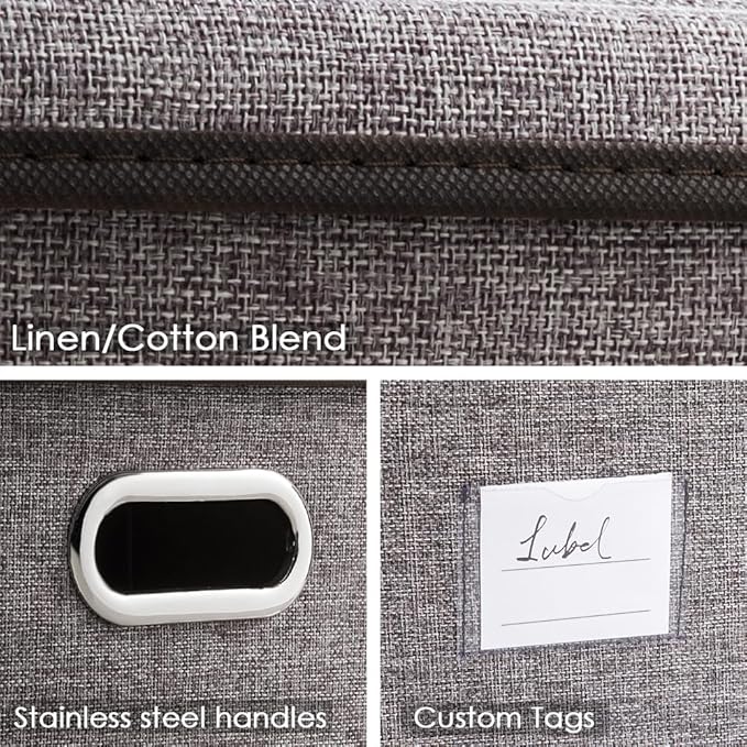 PRANDOM Storage Bins with Lids [3-Pack] Linen Fabric Foldable Storage Boxes Organizer Containers Baskets Cube with Cover (23.4X15.9X11.5) For 6+ Year Old Boys and Girls