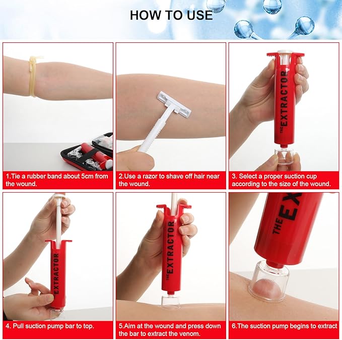 Snake Bite Kit Sting Kit Venom Extractor Suction Pump Emergency Sting Bite Kit First Aid Supplies for Backpacking Camping and Hiking (Red)