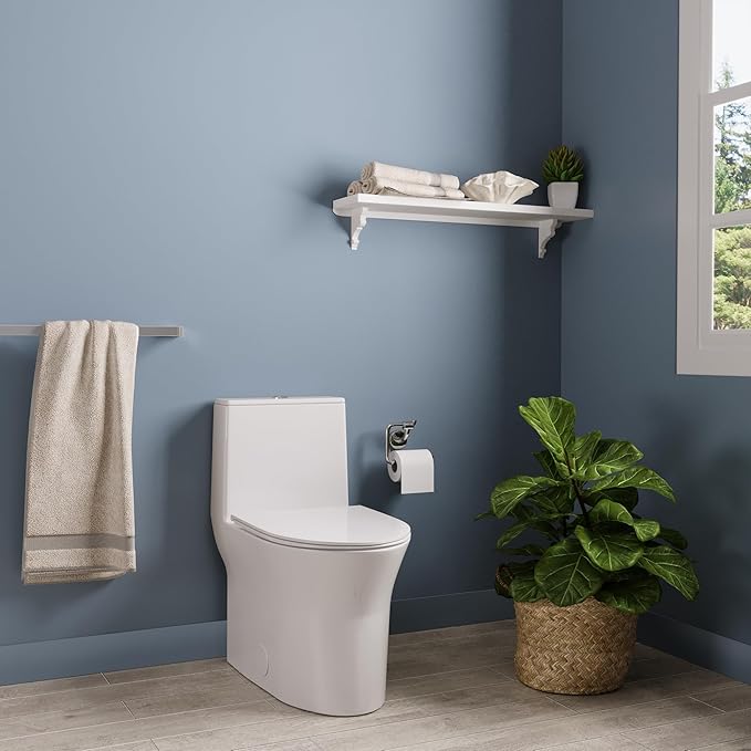 DeerValley Compact One Piece Toilet with Comfortable Seat Height, Modern Standard Toilet for Bathroom, Dual Flush 0.8/1.28 GPF and MAP 900g, 12'' Rough-In Skirted Toilet, DV-1F0250