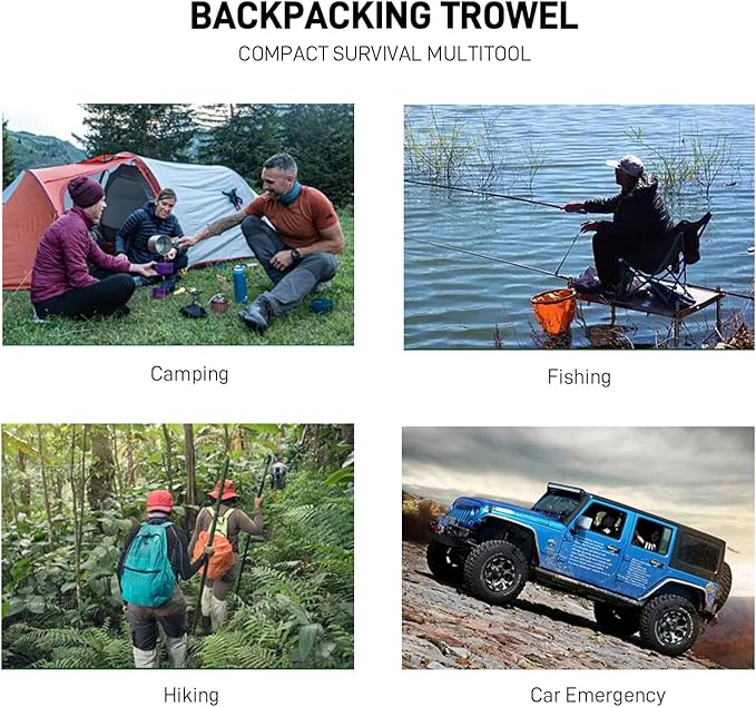 Small Camping Shovel, 9 in 1 Mini Hand Shovel, Portable Backpacking Trowel, Ultralight Compact Multitool for Camping, Gardening, Outdoor Survival, Black