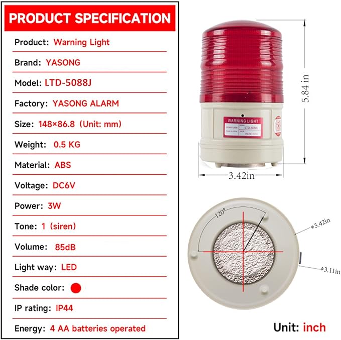 Strobe Beacon Warning Light Battery Flashing Lights with 89dB Alarm Sound LED Red Magnetic Strobe Light for Site, Road Construction Safety Warning