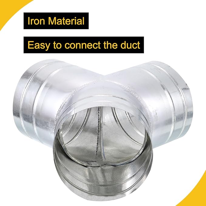 6" Inch Galvanized Steel Y Shape 3 Way Duct Splitter - 45 Degree HVAC Ventilation Fitting for Dryer Vent, Exhaust Fan & Dust Collection Systems