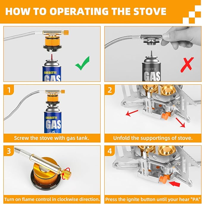 9900W Portable Windproof Camping Stove - High-Power Gas Stove with Piezo Ignition, 1LB Propane & Butane Adapters for Outdoor Cooking, Hiking, Camping & Picnics