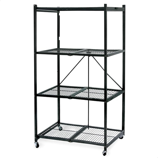 Origami 2-Pack R5 Series Foldable 4-Tier Steel Storage Rack, Pewter – Heavy-Duty Metal Shelving Unit w/ Removable Wheels for Laundry Room or Garage – Rolling Organizer for Home, Office & Warehouse