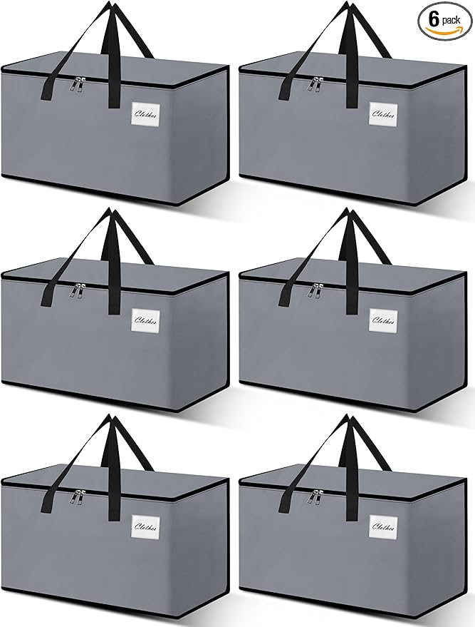 Heavy Duty Moving Bags - Extra Large Packing Bags and Storage Totes, Collapsible and Foldable Option for Moving and Storage, Grey, 93 L - 6 Pack