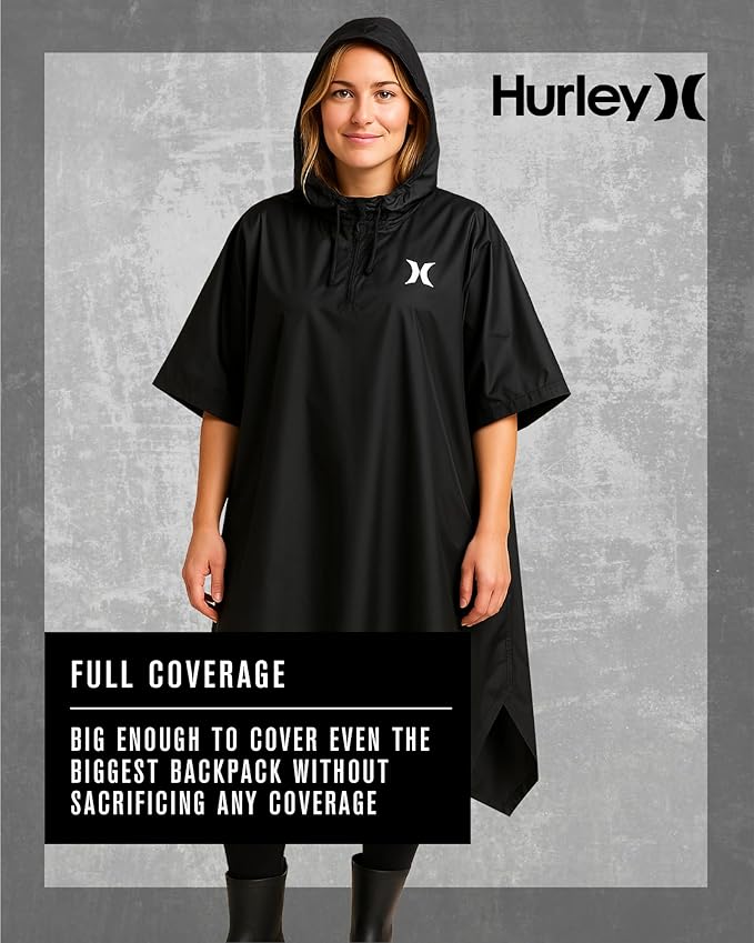 Hurley Ponchos Adult - Waterproof Rain Ponchos for Adults, Lightweight Packable Rain Poncho for Hiking, Camping & Emergency