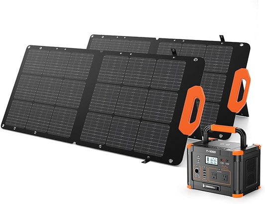 GRECELL Portable Power Station 1000W with 2x s100W Solar Panels 21.5V, 999Wh Solar Generator with Panels Included, 60W USB-C PD Output, 110V Lithium Battery Pack Kit for Outdoor Camping Travel Home