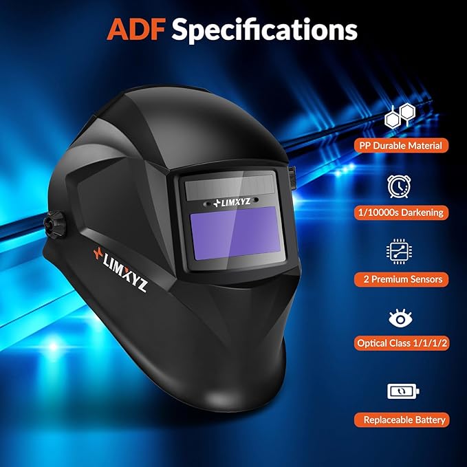 Welding Helmet Auto Darkening,Welding Hood Solar Powered 3.66 * 1.69",Mask With 2 Arc Sensors,Wide Shade 4/9-13 Suitable for TIG, MIG, MAG With Welding gloves （M-001）