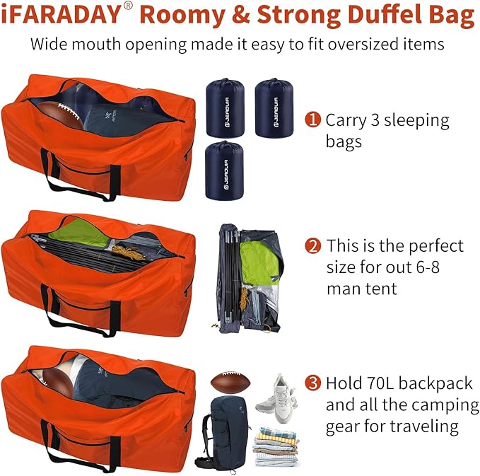 Foldable Duffle Bag for Travel - 75L Large Spare Travel Duffel Bag Lightweight with Trolley Sleeve - Orange