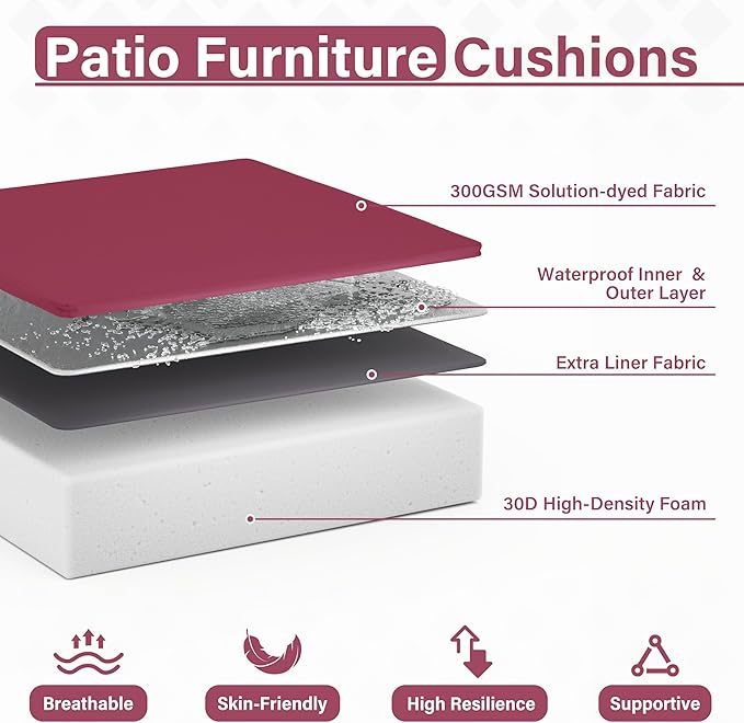 Patio Chair Cushions 24 X 24 X 5 Inch Waterproof Outdoor Seat Cushions for Patio Furniture, Outdoor Sofa Couch Pads with Ties & Handle, Set of 2, Fuchsiared