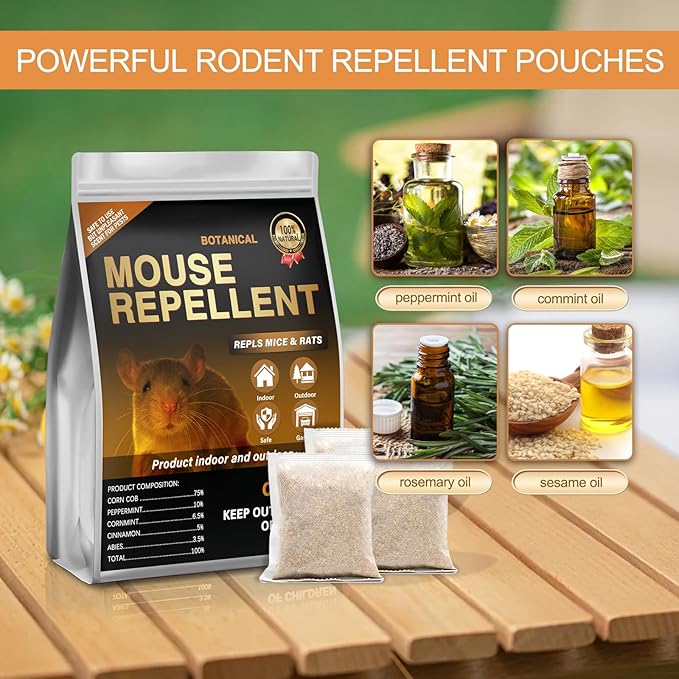 24 Pack Mouse Repellent Pouches,Rodent Repellent for Car Engines,Mouse deterrents That Works,Peppermint Oil to Repel Mice and Rat