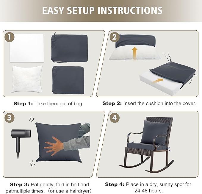 Outdoor Cushions for Patio Furniture, Waterproof Outdoor Chair Cushion w/Fade-Resistant, Removable & Machine-Washable Cover, 22x22 Inch, Deep Seat Sofa/Couch Pad Replacement – Set of 1/2/4, Dark Grey