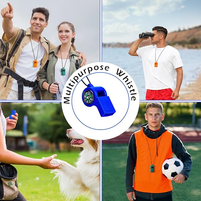 Whistle Compass 2 in 1 Function Whistles with Compass Combo Emergency Survival Whistle Loud Safety Whistle Plastic with Lanyard for Outdoor Hiking Camping Boating Hunting Fishing (7 Pcs, Colorful)