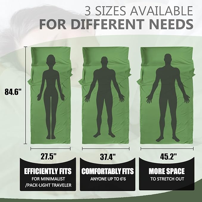 Frelaxy Ultralight Sleeping Bag Liner - Lighter & Compact, 3 Sizes Travel Sheets & Adult Sleep Sack, Comfy Breathable & Cooling & Silky Soft, Quick-Drying, for Backpacking, Hotel, Camping, Hostels