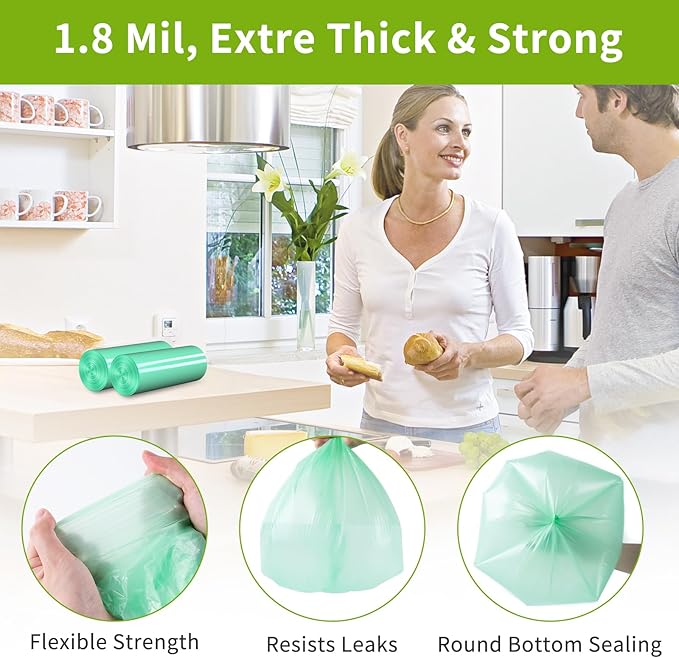 Kitchen Trash Bags 13 Gallon: Biodegradable Tall Kitchen Garbage Bags Strong Unscented Recycling Bags for Home/Office (Green, 80 Counts)