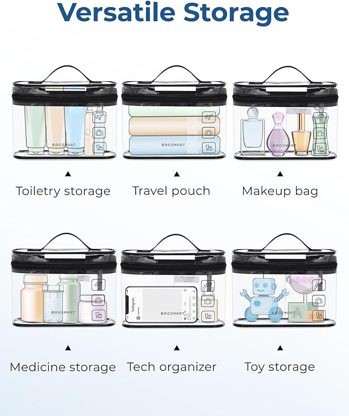 BAGSMART TSA Approved Toiletry Bag, 3 Pack Clear Makeup Cosmetic Bag Organizer, Quart Size Travel Bag for Toiletries, Carry-on Travel Accessories Essentials, Gray-3pcs