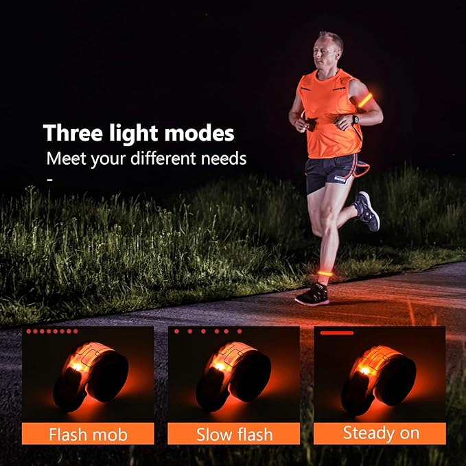 LemonBest LED Armband Running USB Rechargeable - 2 Pack Safety Lights for Runners 3 Modes Running Gear Lights Adjustable High Visibility Waterproof Reflective Wristband for Night Running Walking