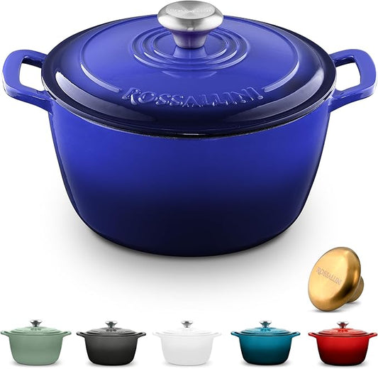 Signature Enameled Cast Iron Dutch Oven, Non-Stick Serving Pot with Tight Fitting Lid for Perfect Roasting, Baking, Sauteing, and Bread Making | 4.5Q (4.2L) - Indigo Blue