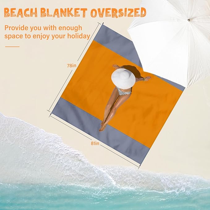 Beach Blanket Waterproof Sandproof 1-7 Adult Oversized 78 '' × 81 '' Lightweight Durable Compact Sand Free Beach Mat for Travel Camping Hiking Picnic Blanket