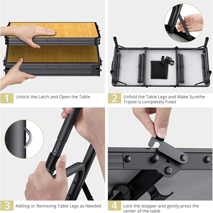 3ft Camping Table Foldable with Storage Net and Bag, 3 Adjustable Heights High 27.5" Aluminum Camping Table, Portable, for Outdoor Indoor Backyard BBQ Cooking Party Picnic Beach, Yellow