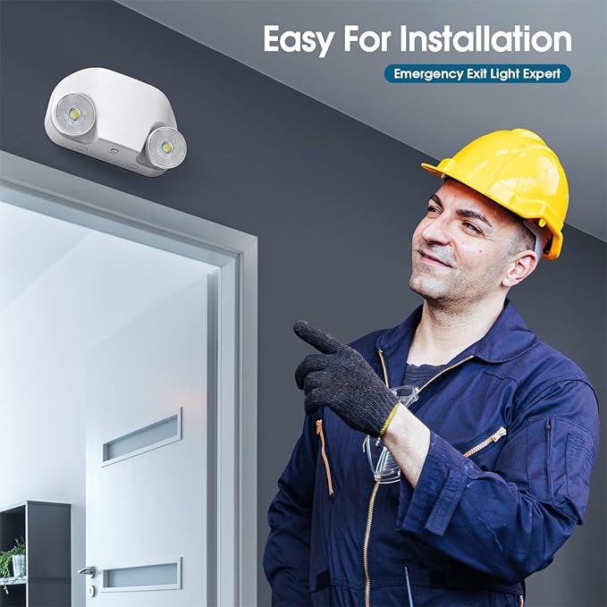 Led Emergency Light with Remote Capable, Adjustable LED Lamp Heads Exit Lighting, Backup Battery White Emergency Lights, 120V-277V Dual Voltage, UL Certified (6 Pack)