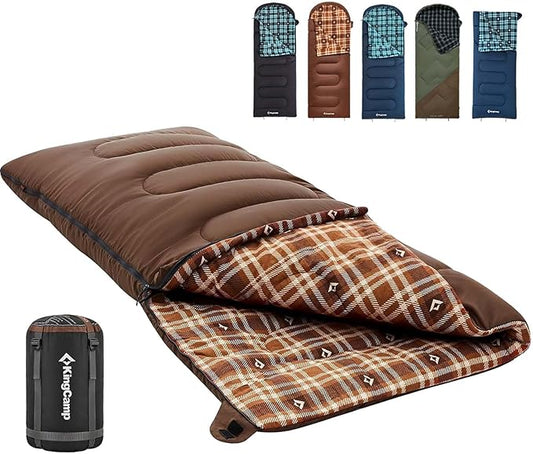 KingCamp Sleeping Bag for Adults, Cold Weather & Warm XL Big and Tall Flannel Sleeping Bags with Compression Sack Portable Waterproof Essentials Gear Accessories for Outdoor Camping