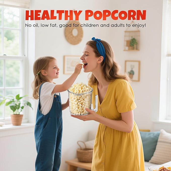 Hot Air Popcorn Popper with Serving Bowl for Family Gathering | Fast & Easy Air Popper Popcorn Maker with On/Off Switch for Family Movie Nights, Parties | Air Popcorn Machine | No Oil, Easy to Clean