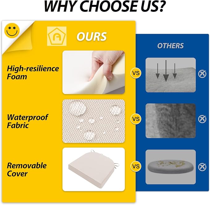 AAAAAcessories Outdoor Seat Cushions for Chairs, Waterproof, Fade-Resistant Patio Furniture Replacement Cushions, 17" x 16" x 2", Set of 4, Khaki Beige