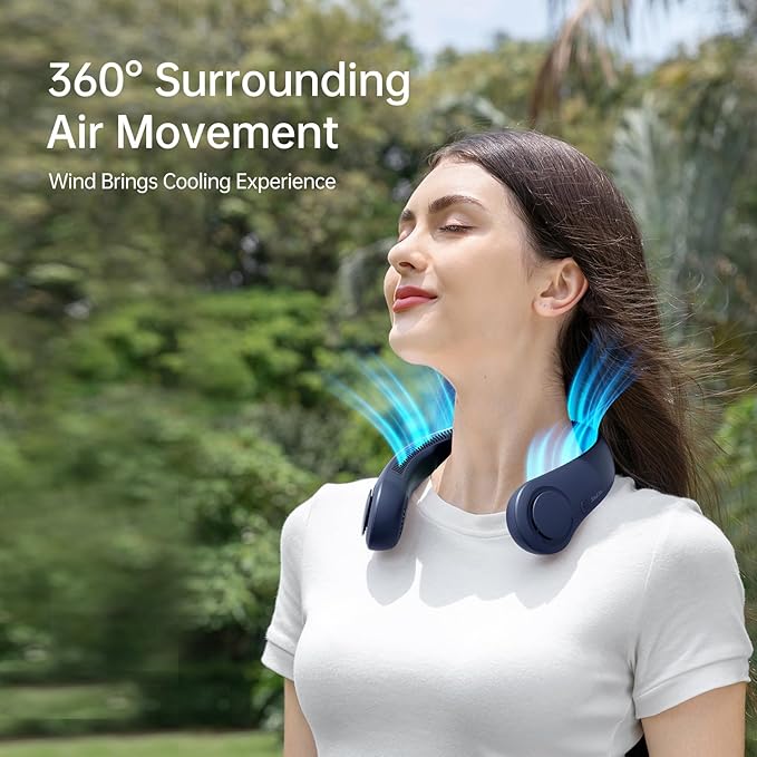 JISULIFE Portable Neck Fan, Hands Free Bladeless Fan, 5 Speeds, 4000 mAh Battery Operated Wearable Personal Fan, Twistable, Rechargeable, Gift for Women Men-Blue