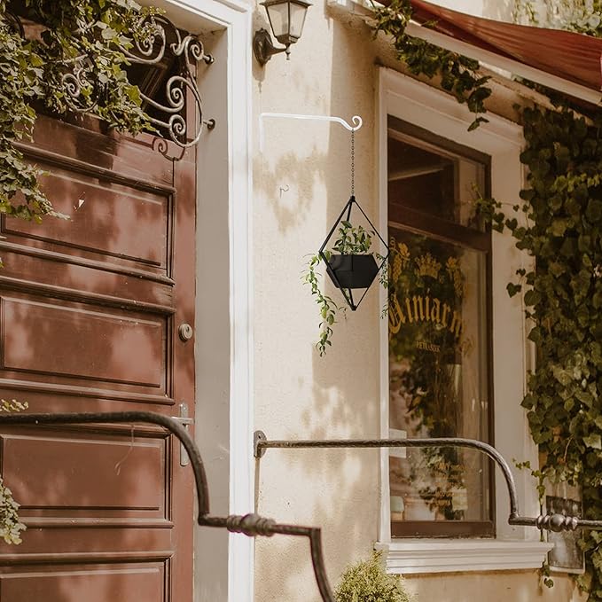 Jardim 2 Pack 10 Inch Premium Decorative Metal Iron Wall Hangers for Home Decor, Indoor Outdoor Plant Bracket Rustic Hanging Gardening Hooks for Planters, Bird Feeders, Lanterns, Wind Chimes (White)